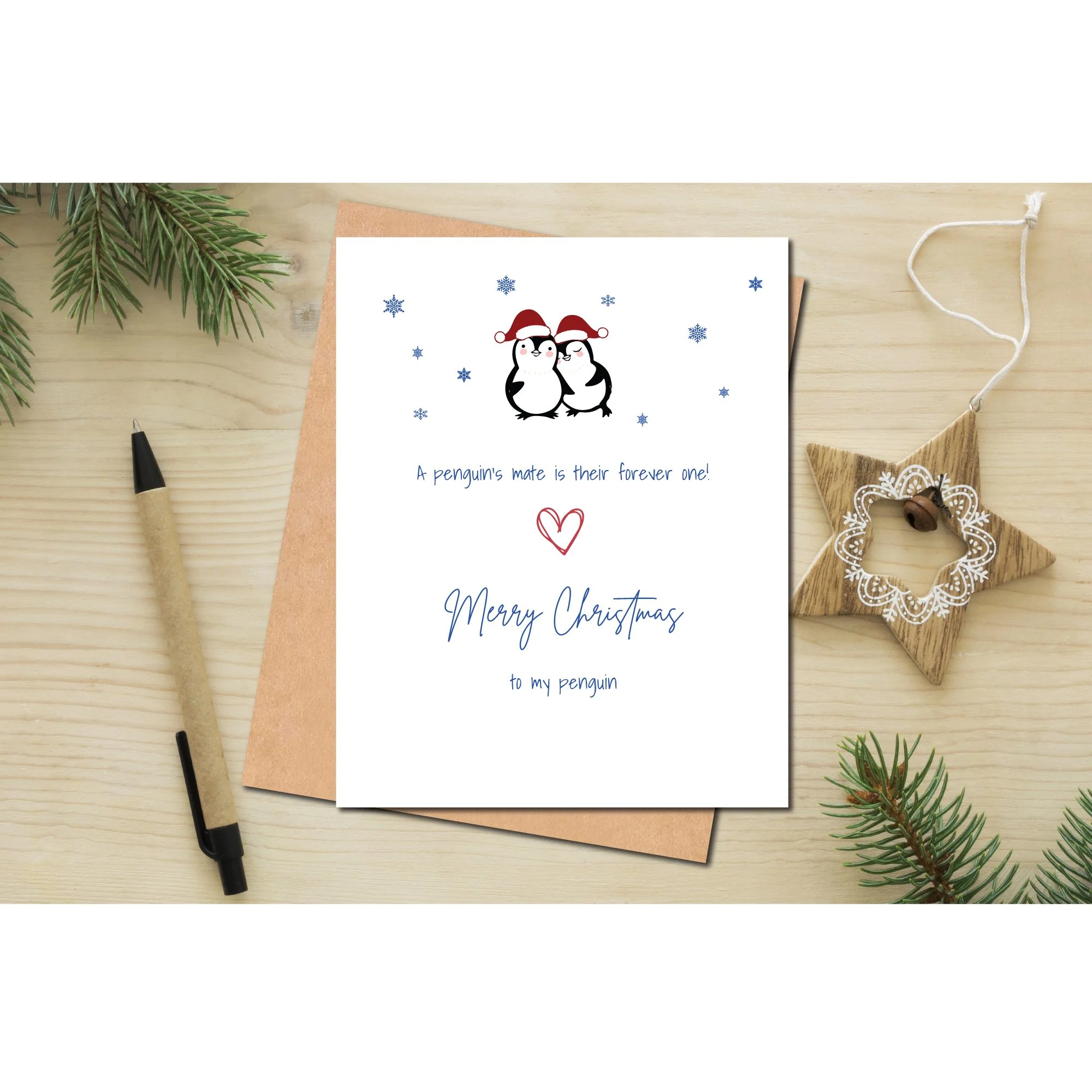 penguin christmas card for romantic card for partner