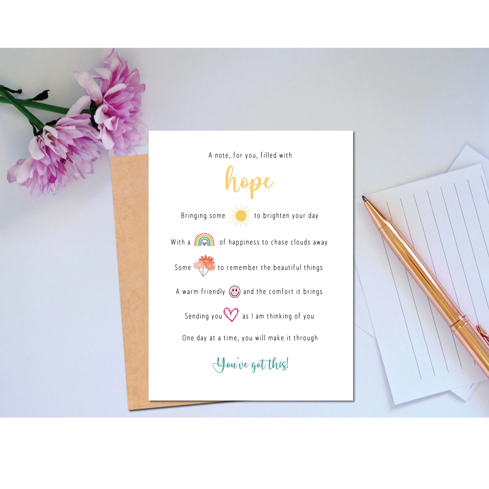 Note filled with hope and positive statements on the card to brighten their day