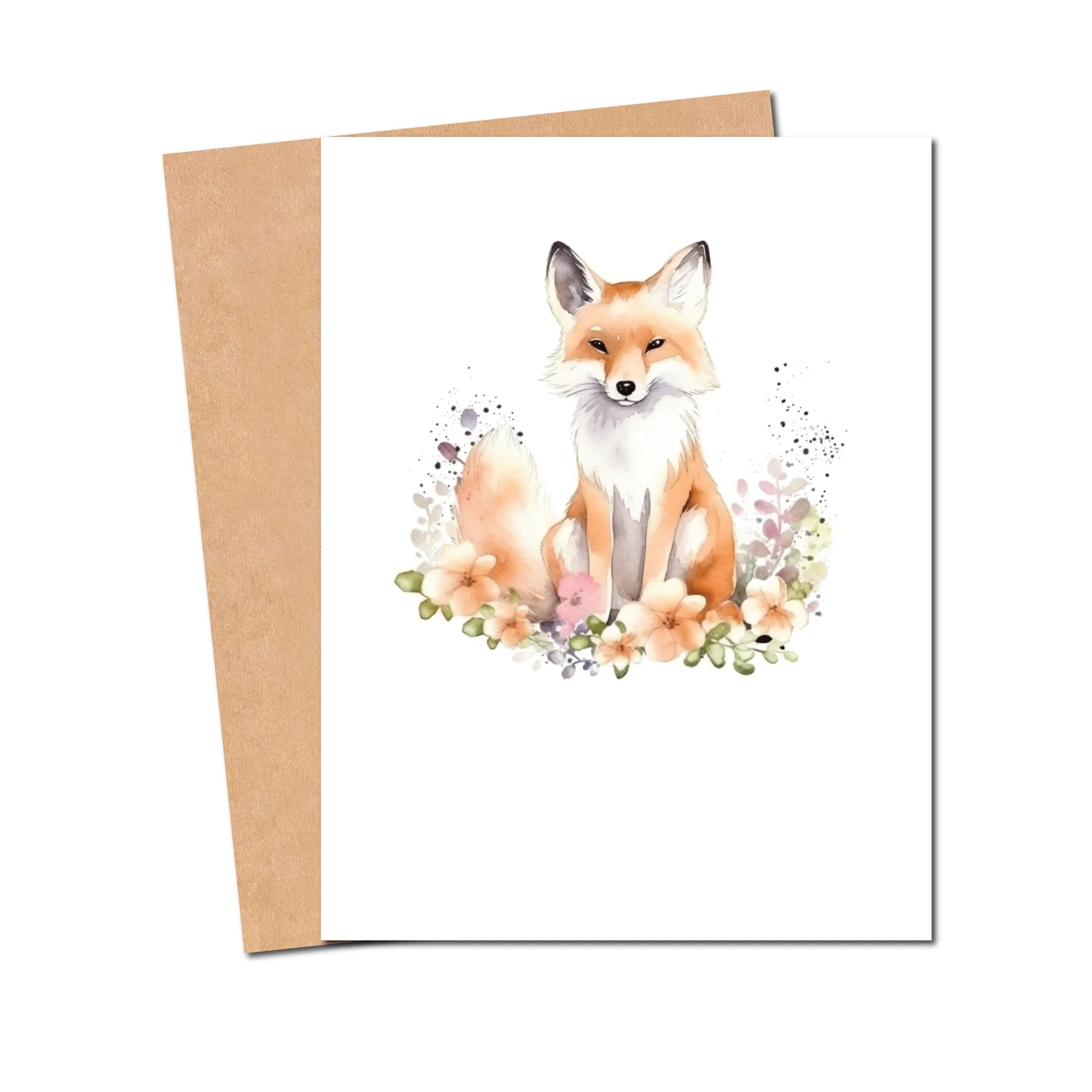 Nature-inspired watercolor fox and floral greeting card stationery