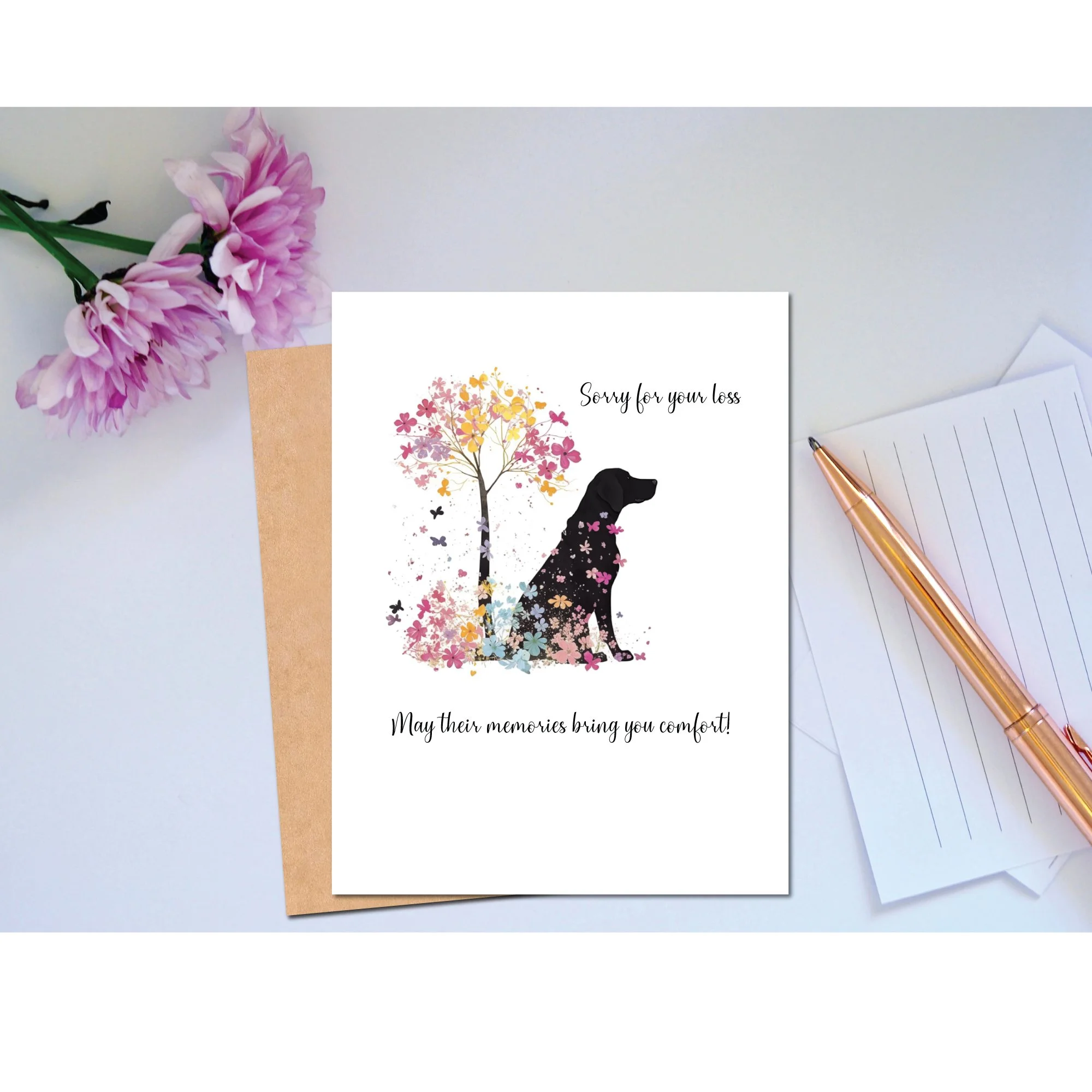 Pet Sympathy Card – Watercolor Dog Under Tree – Sorry for Your Loss