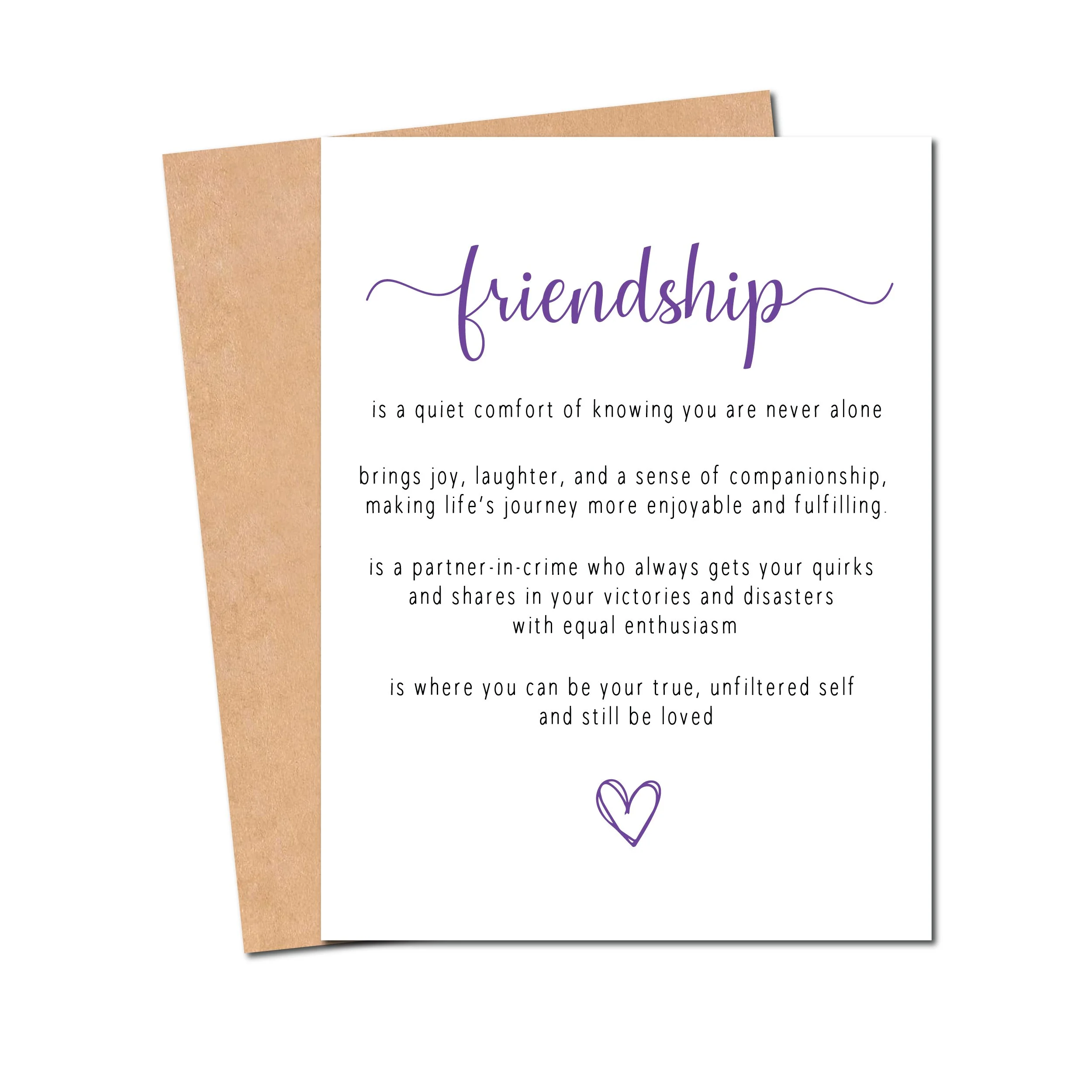 Friendship card describing what friendship is to you and how special your friend is.