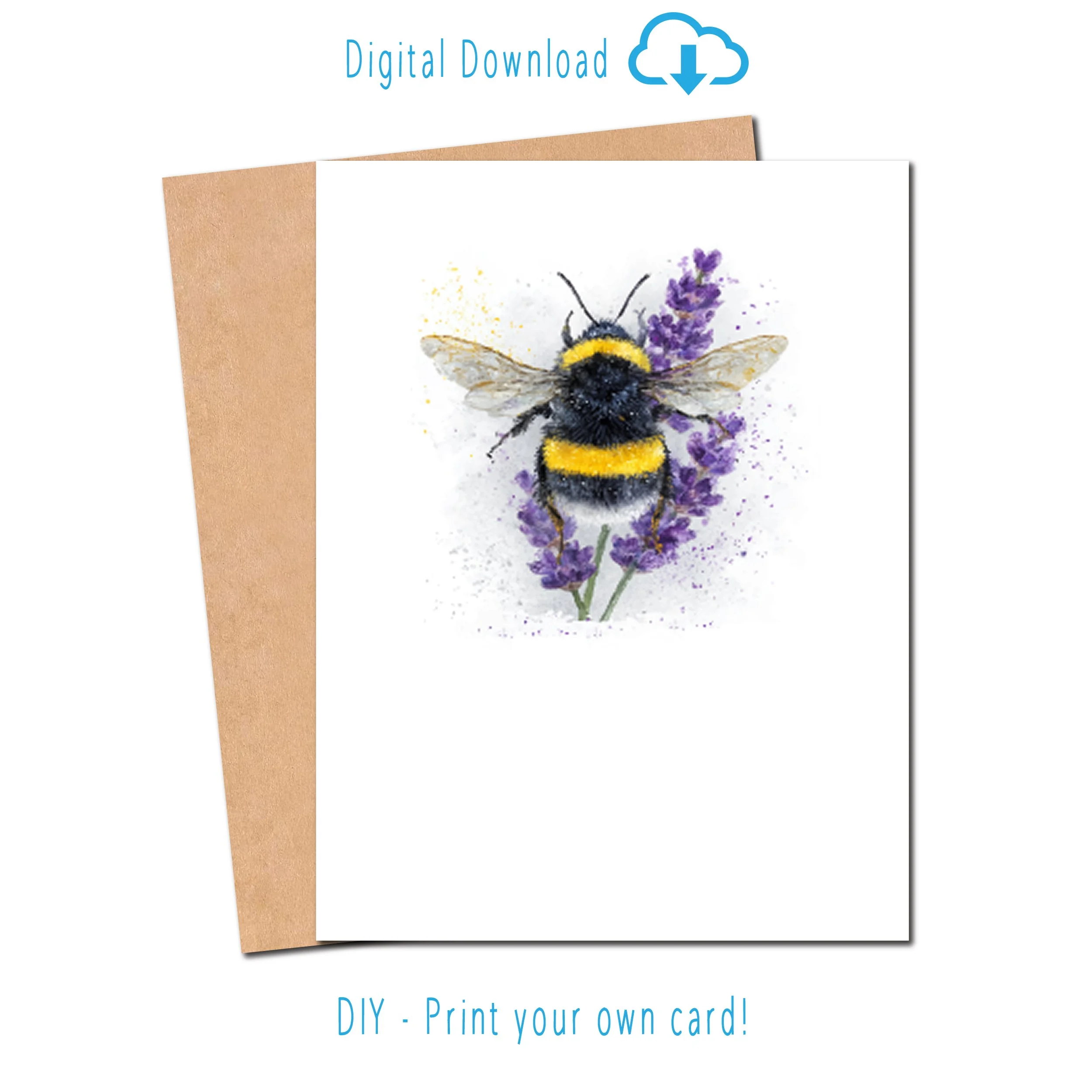 Bumblebee Lavender Card, Blank Notecard, Bee Greeting Card, Thinking of You Card, Nature Card, Encouragement Card, Watercolor Bee Card