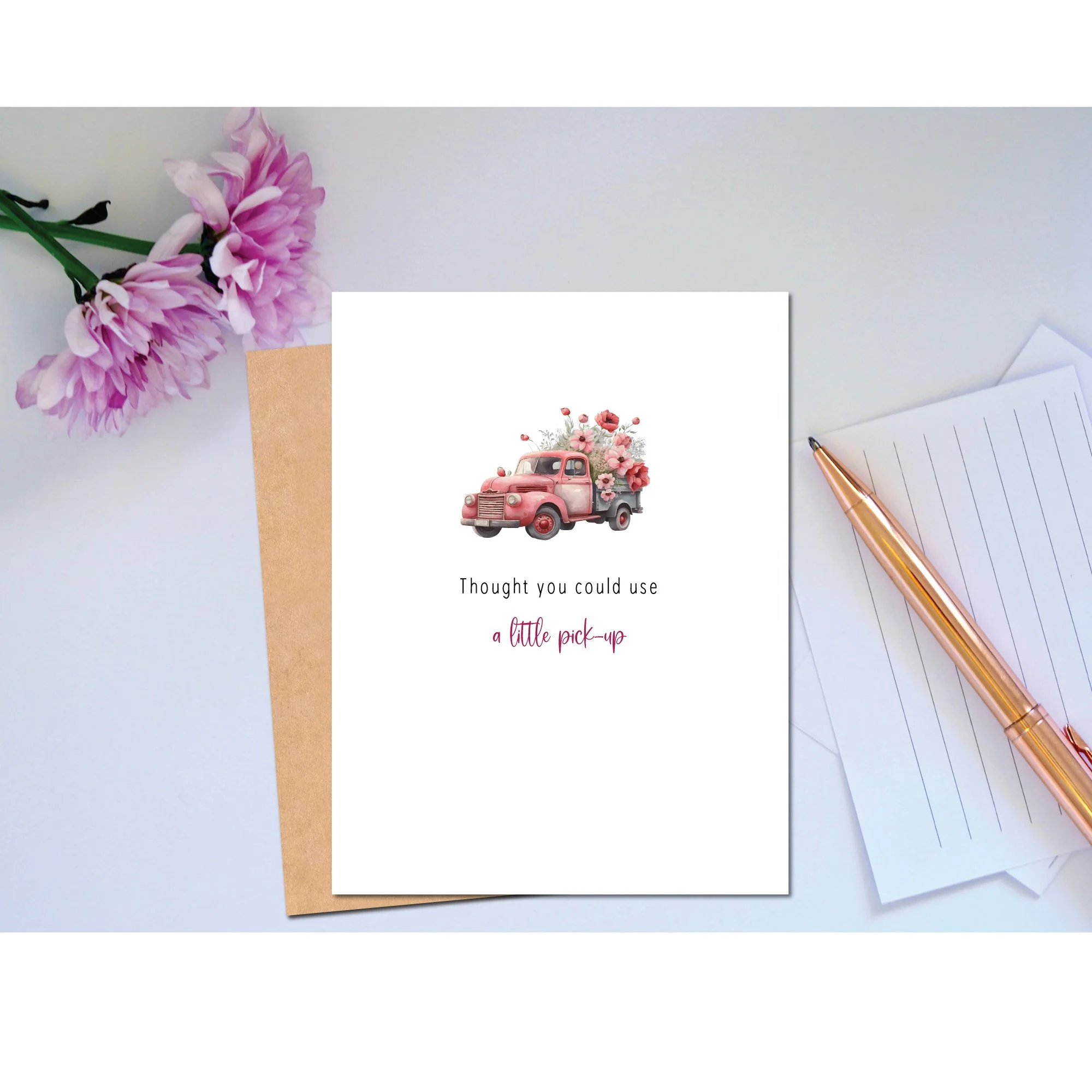 little pink pick-up encouragement card to make someone feel better