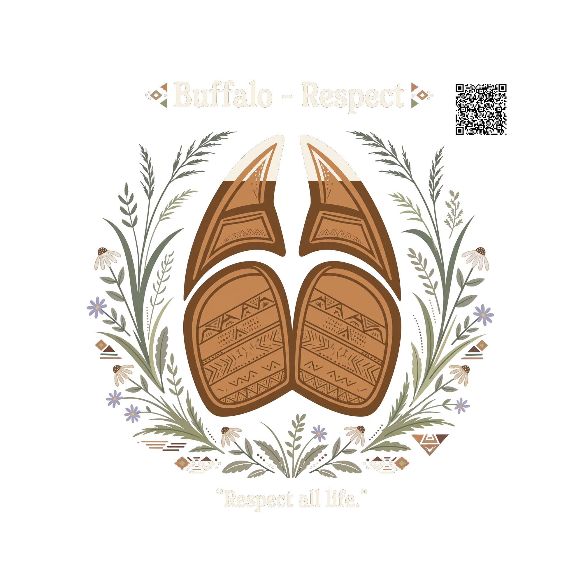 The Buffalo hoof print of Respect, ringed with prairie grasses and flowers — the Grandfather Paw print of the Buffalo