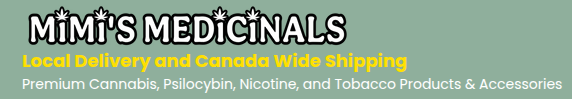 Banner for Mimi's Medicinals with text about local delivery and Canada-wide shipping of cannabis products and accessories.