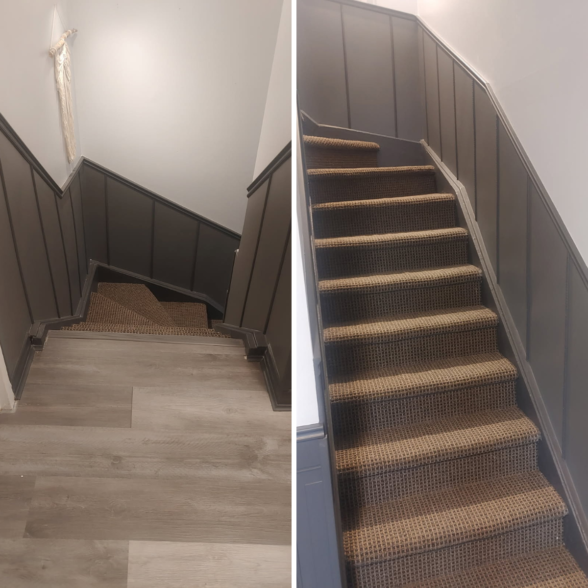 Interior-stairwell-painted-with-charcoal-wainscoting
