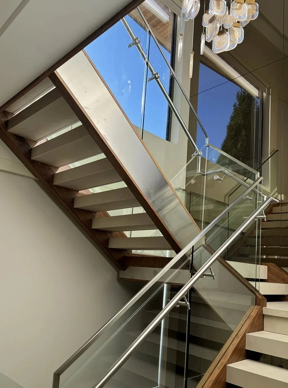 Modern interior glass railing with black frame 40