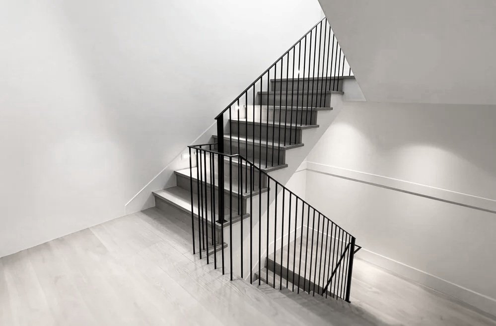 Custom interior metal railing for staircase in Vancouver home by Iron Age Manufacturing 5