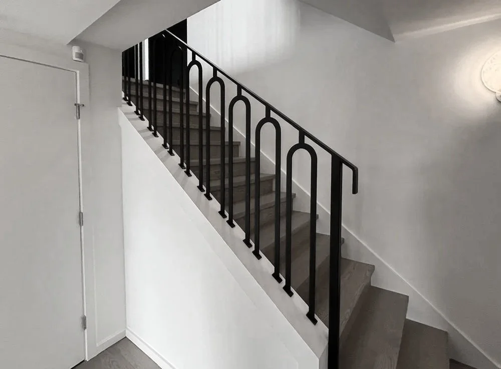 Custom interior metal railing for staircase in Vancouver home by Iron Age Manufacturing 31