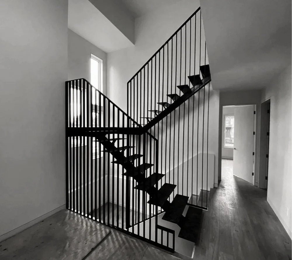 Custom interior metal railing for staircase in Vancouver home by Iron Age Manufacturing 6