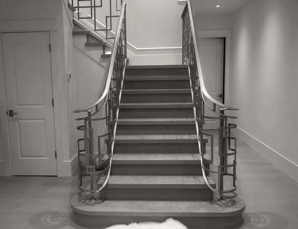Custom interior metal railing for staircase in Vancouver home by Iron Age Manufacturing 10