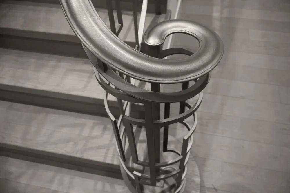 Custom interior metal railing for staircase in Vancouver home by Iron Age Manufacturing 11