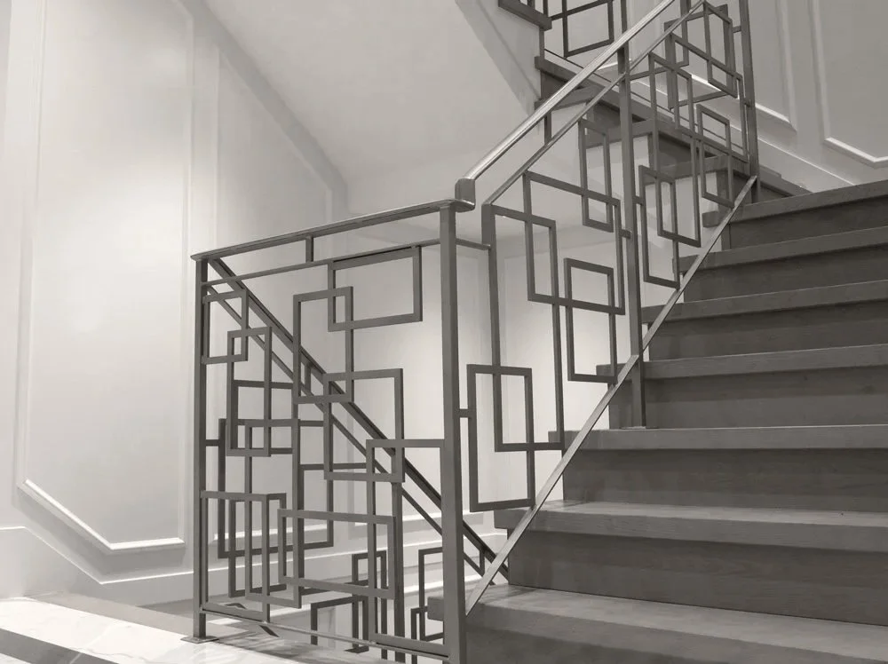 Custom interior metal railing for staircase in Vancouver home by Iron Age Manufacturing 12