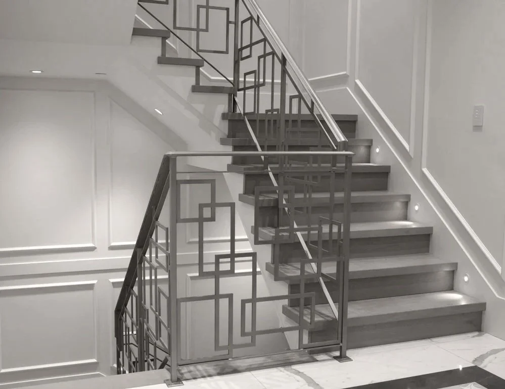 Custom interior metal railing for staircase in Vancouver home by Iron Age Manufacturing 13