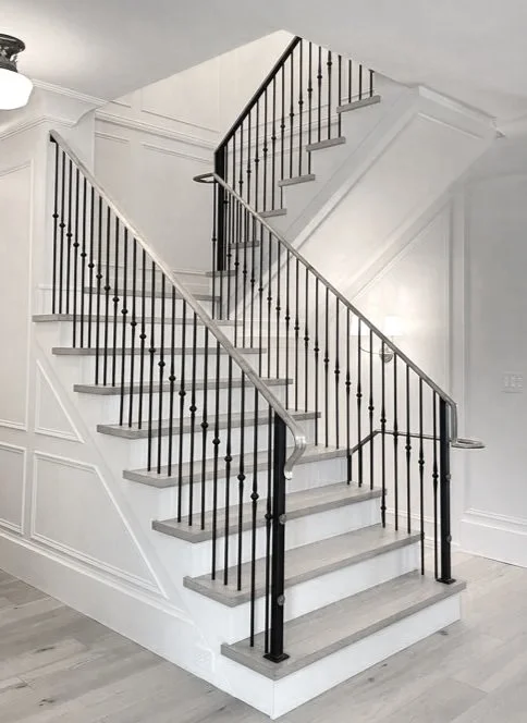 Custom interior metal railing for staircase in Vancouver home by Iron Age Manufacturing 22