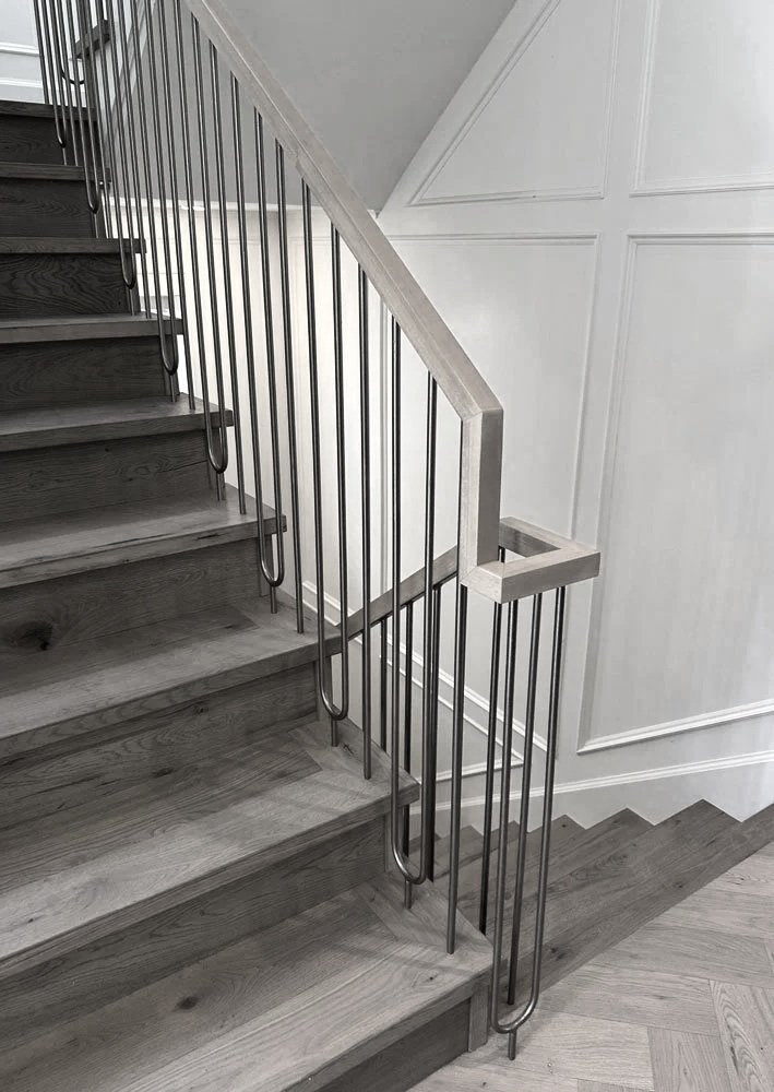 Custom interior metal railing for staircase in Vancouver home by Iron Age Manufacturing 34