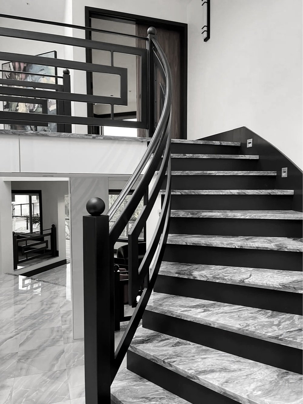 Custom interior metal railing for staircase in Vancouver home by Iron Age Manufacturing 24