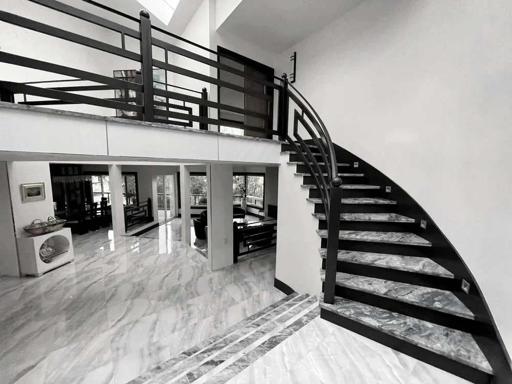 Custom interior metal railing for staircase in Vancouver home by Iron Age Manufacturing 26
