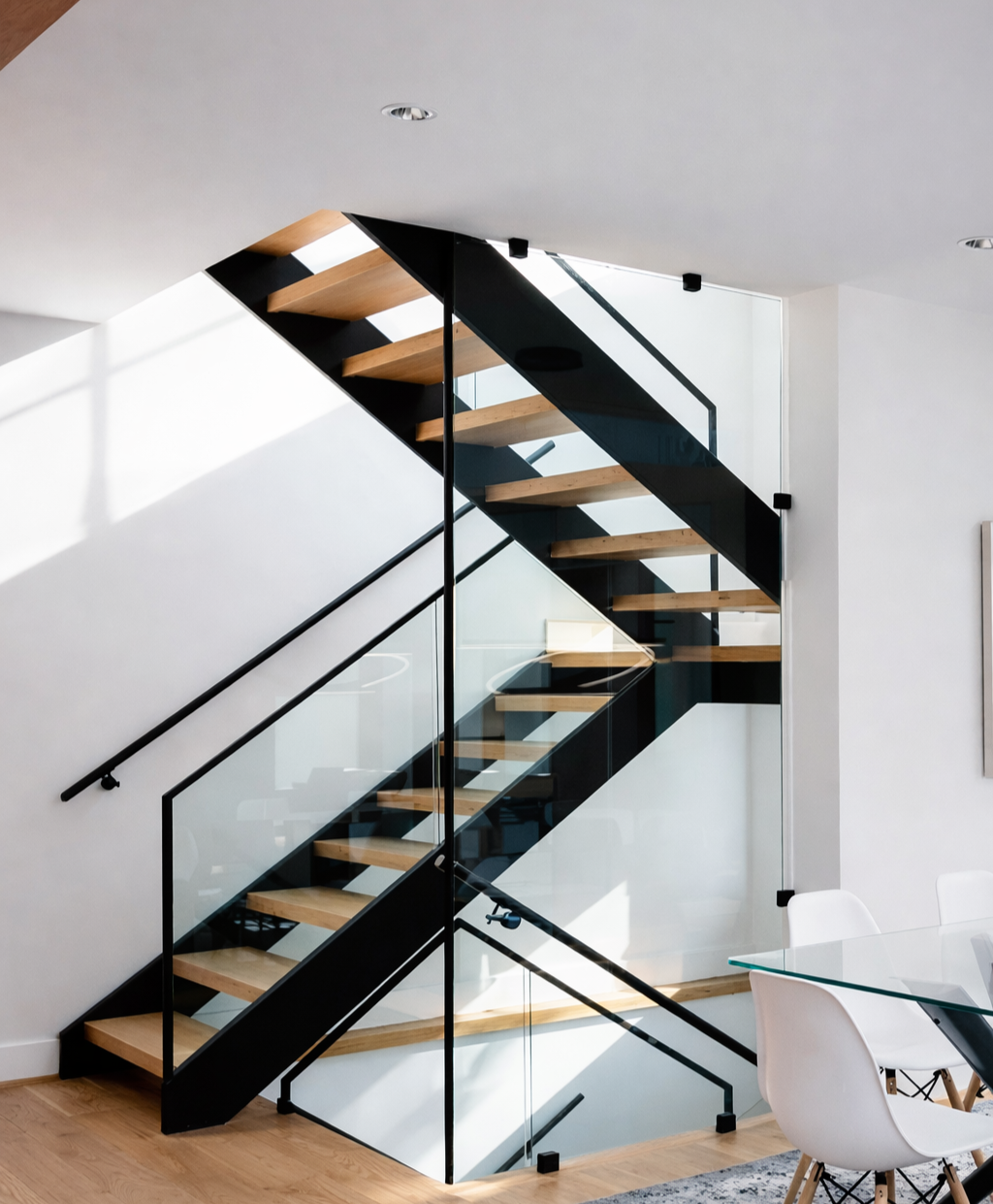 Modern interior glass railing with black frame 55
