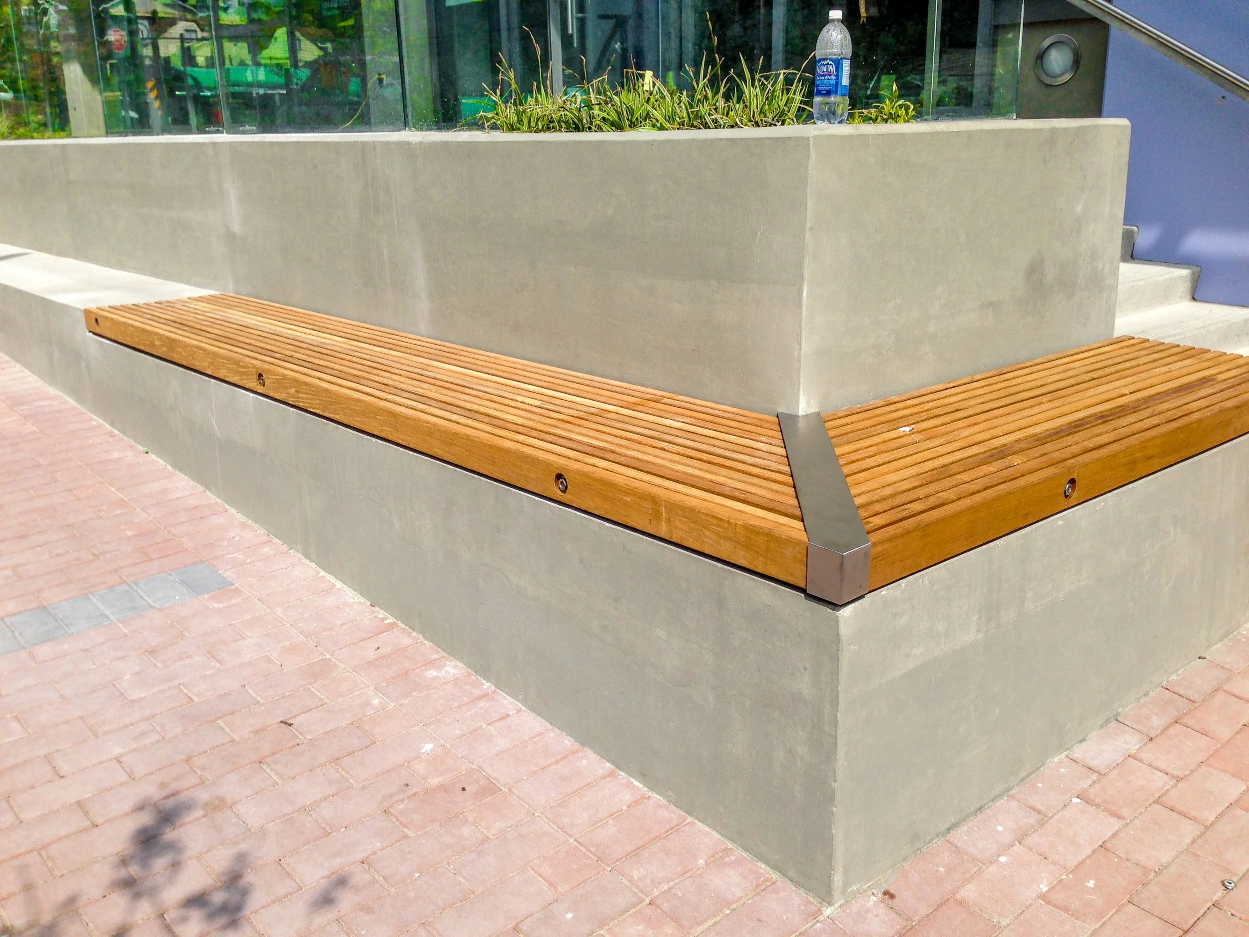 Outdoor metal bench urban design Vancouver streetscape