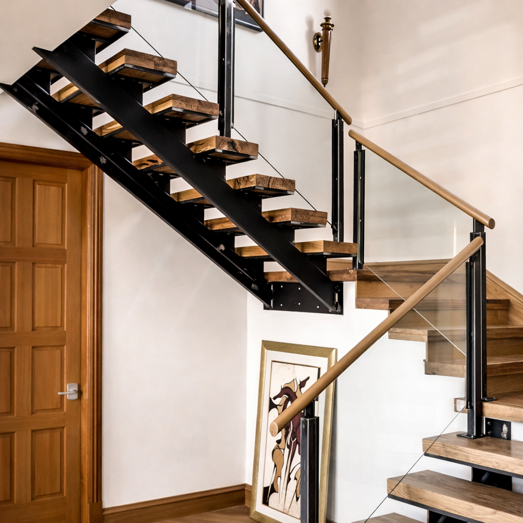 Modern interior glass railing with black frame 4