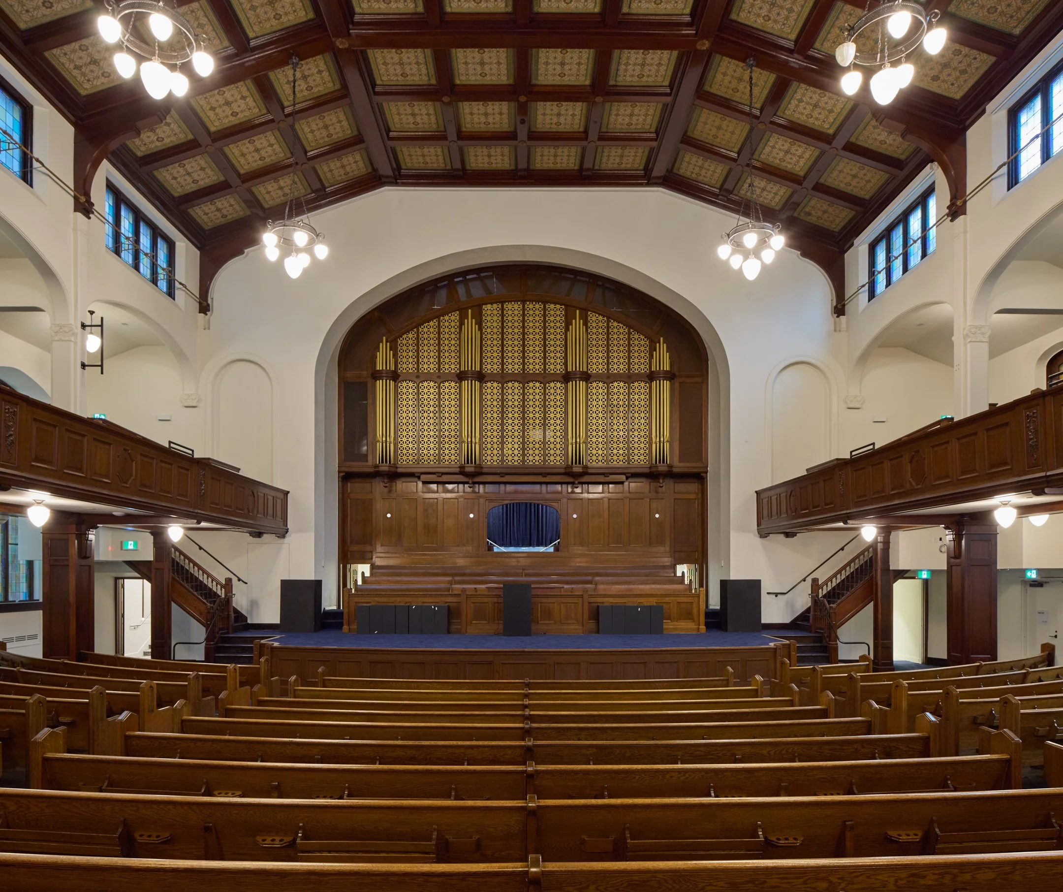 Decorative architectural metal pipes fabricated by Iron Age Manufacturing for the First Baptist Church restoration in Vancouver.