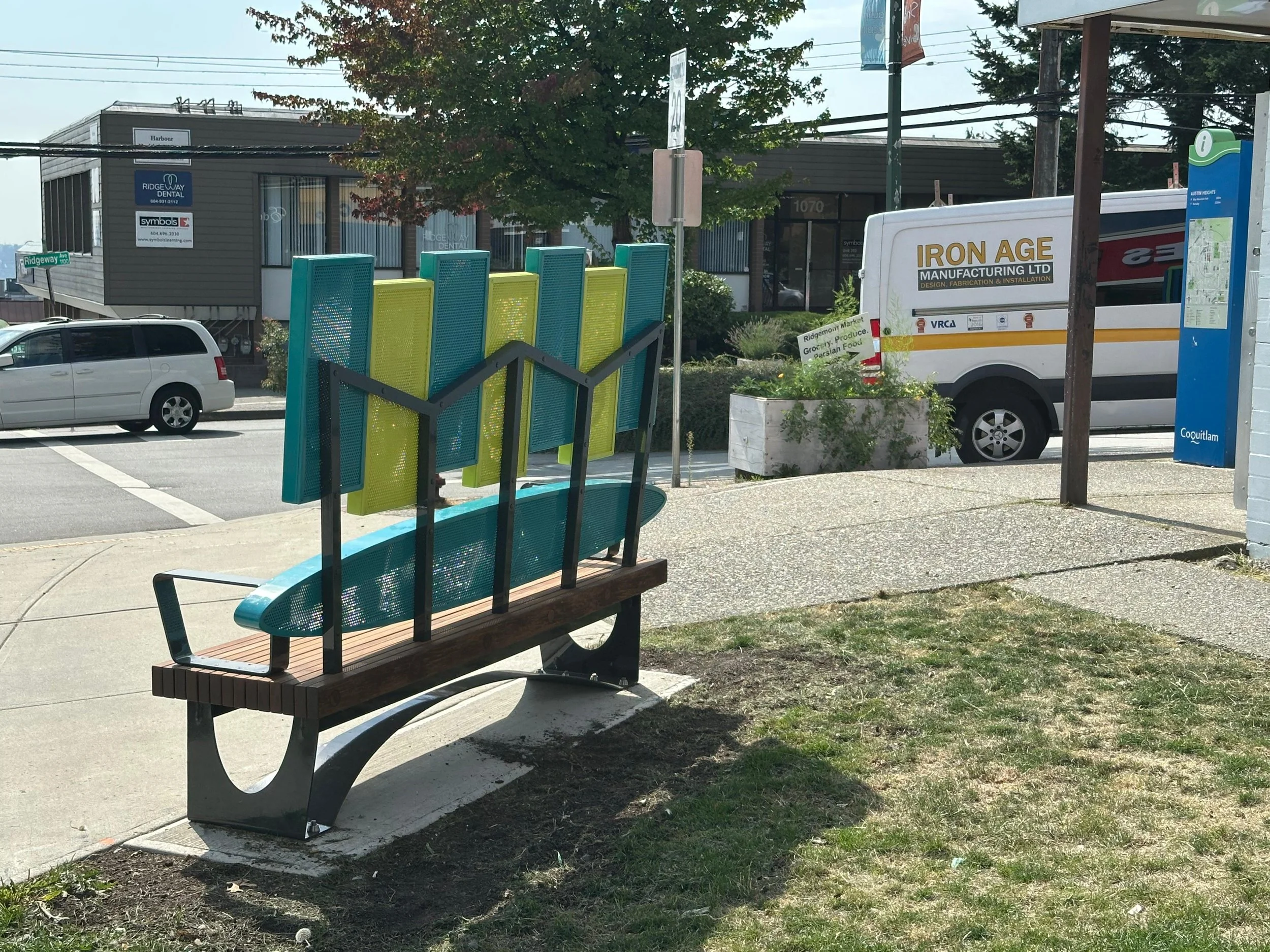 Outdoor bench with custom lettering Vancouver BC 2