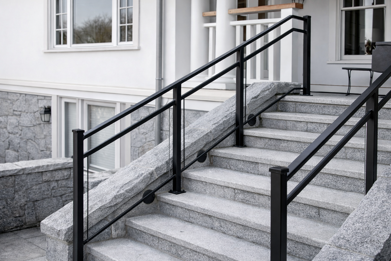 Exterior glass railing for deck and patio | Custom metal and glass railings in Vancouver by Iron Age Manufacturing ex railing 352