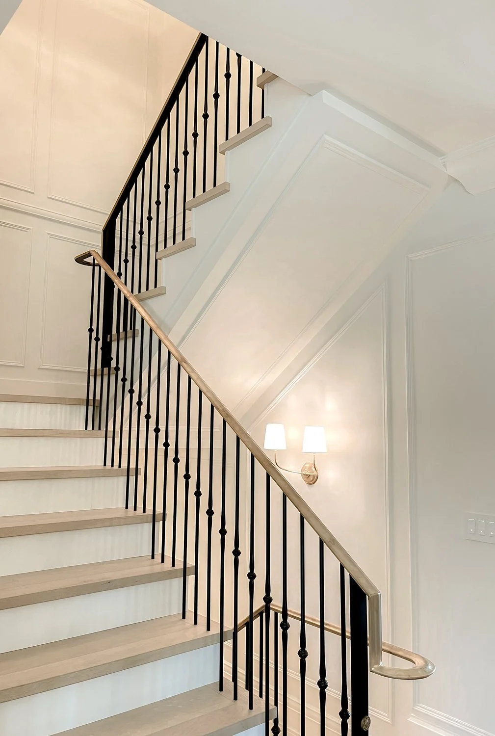 Modern black iron guardrail for upper floor landing Vancouver