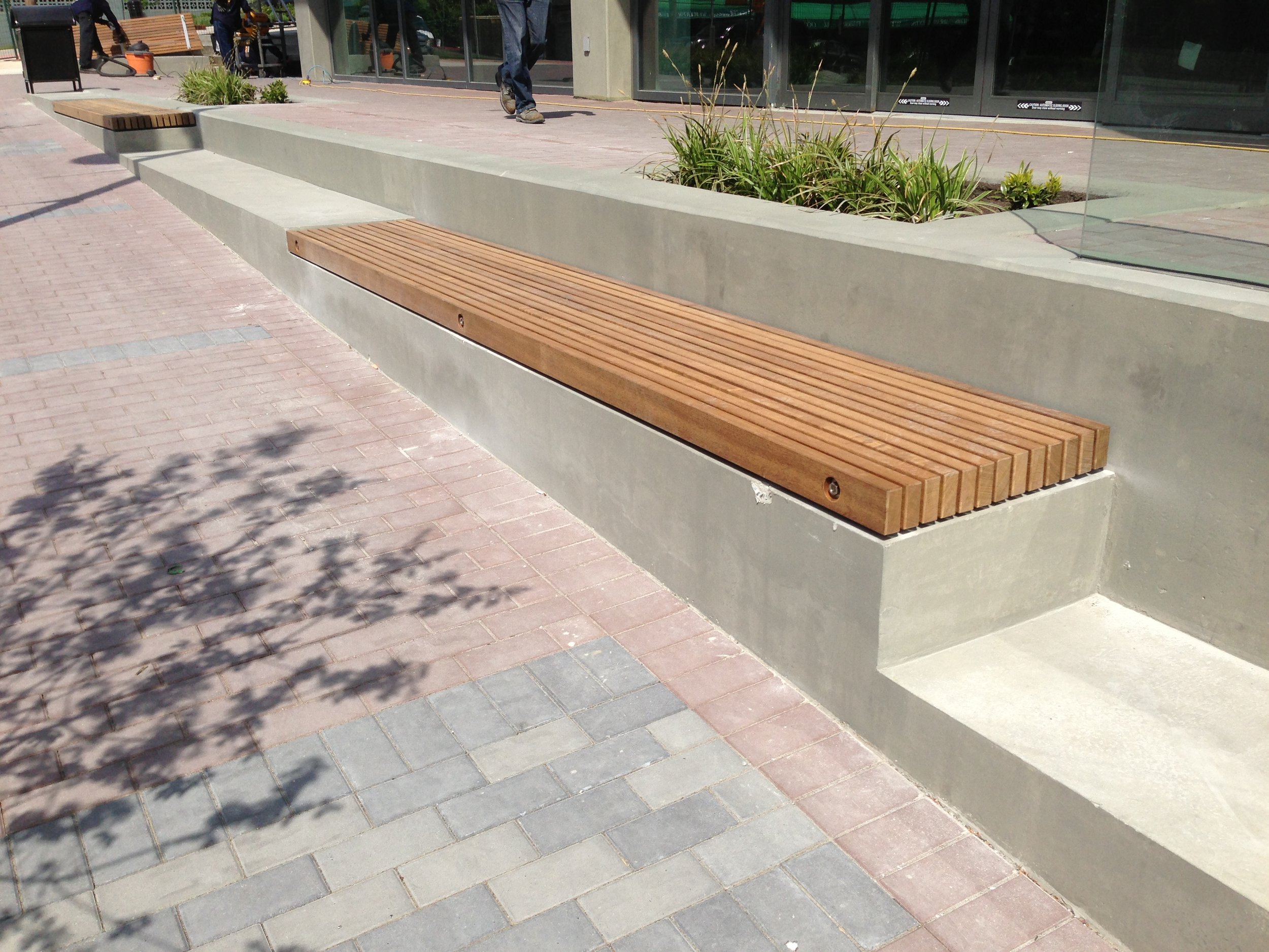 Modern outdoor bench with wood slats Vancouver design