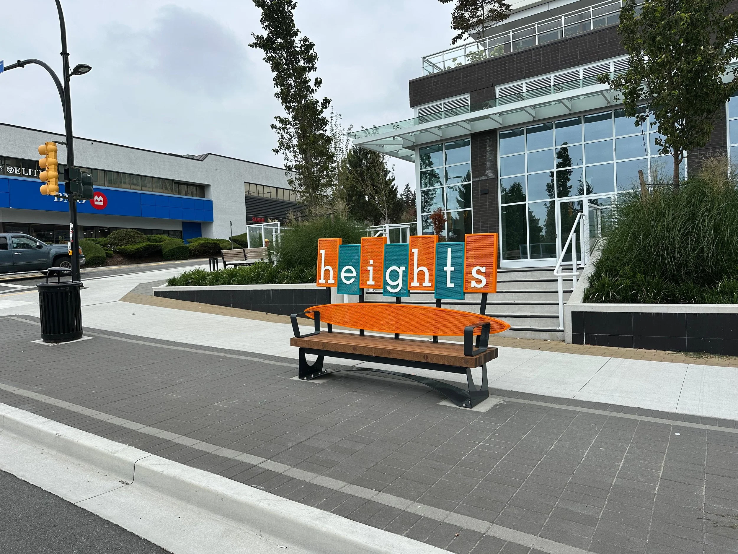 Outdoor bench with custom lettering Vancouver BC 1