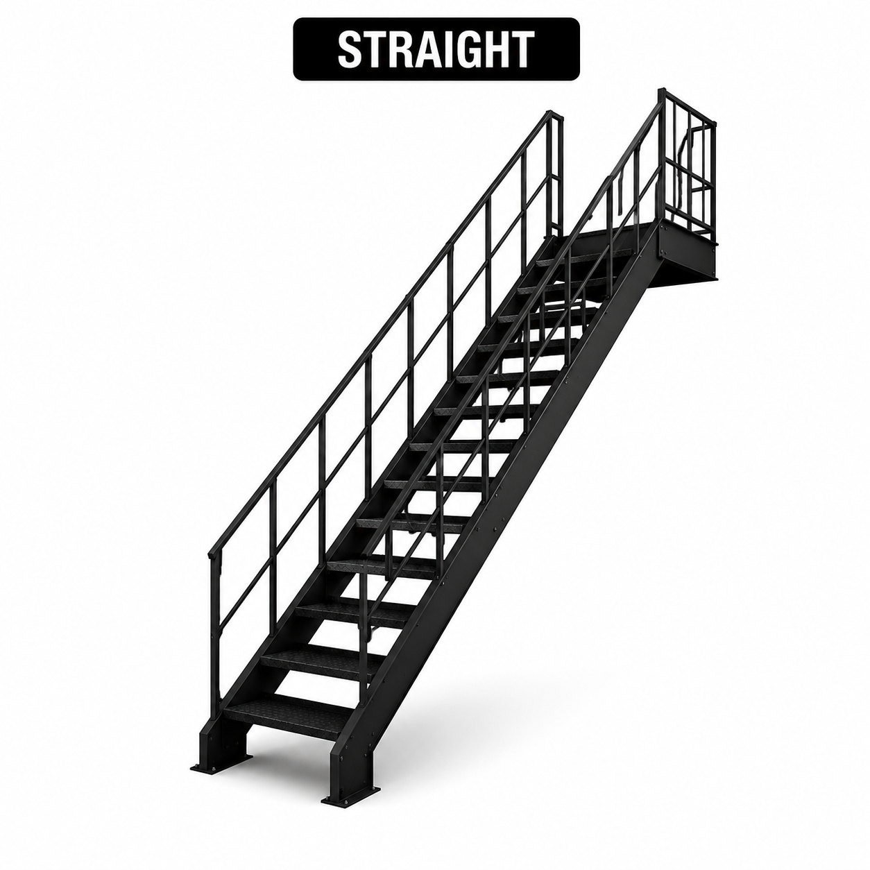 Custom straight steel staircase with guardrails Vancouver bc