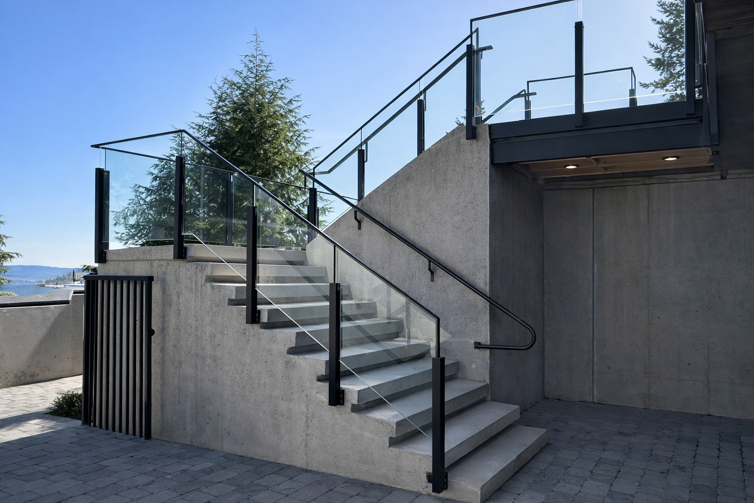 Exterior glass railing for deck and patio | Custom metal and glass railings in Vancouver by Iron Age Manufacturing 2