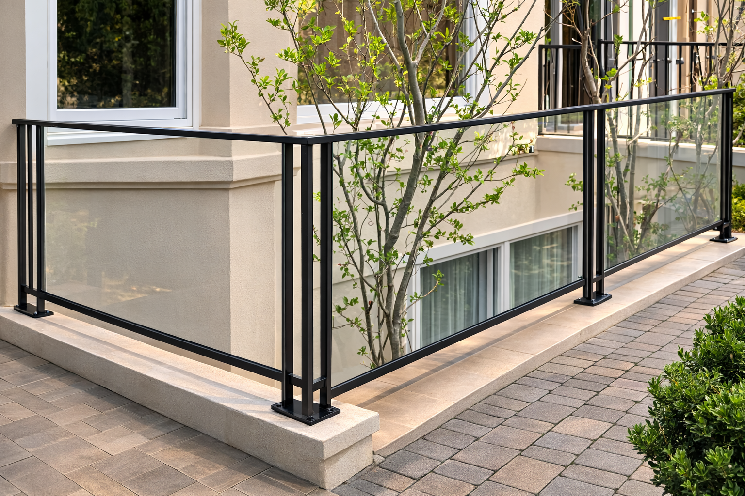 Exterior glass railing for deck and patio | Custom metal and glass railings in Vancouver by Iron Age Manufacturing  ex railing 550