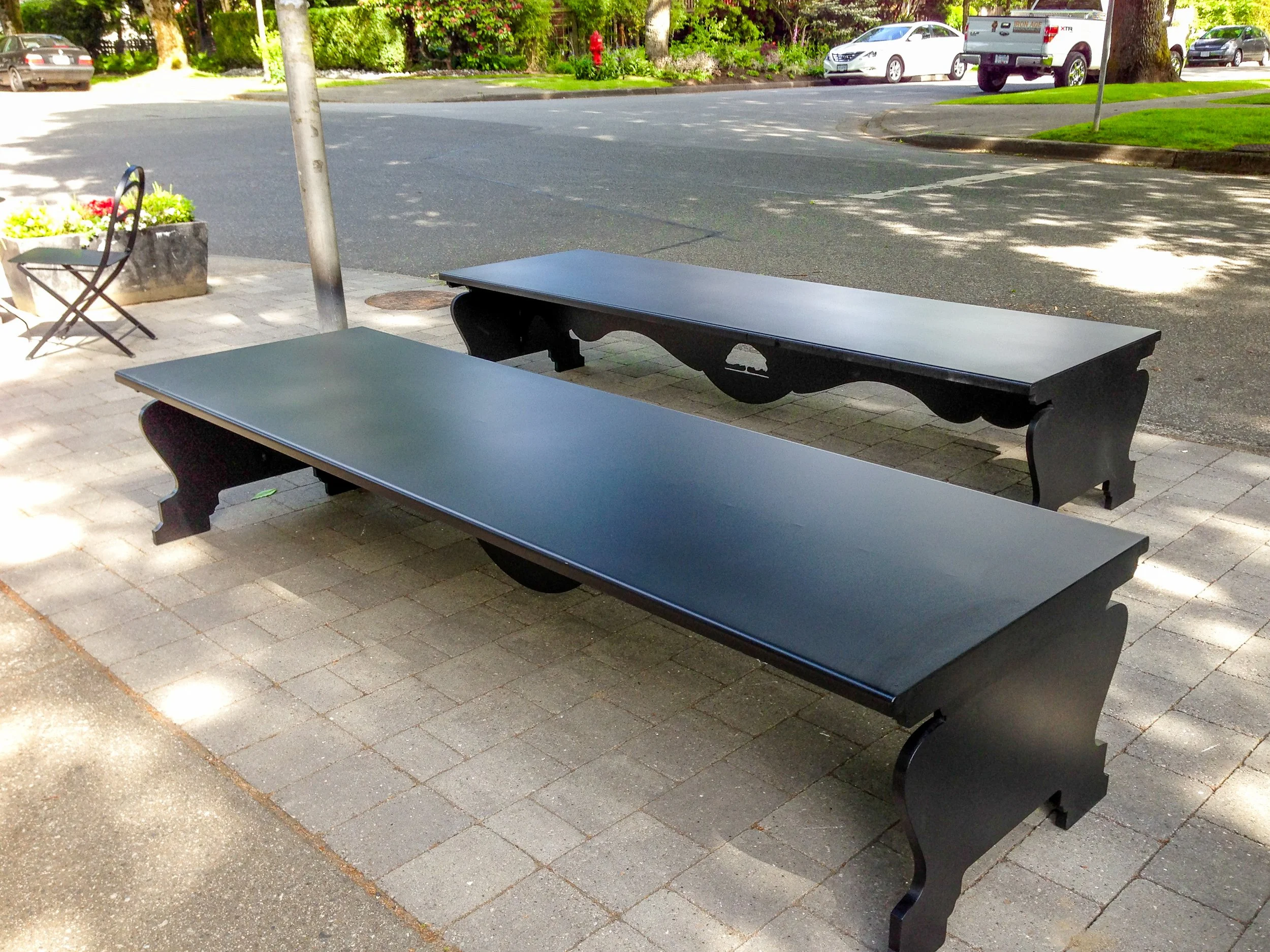 Modern steel bench Vancouver outdoor seating