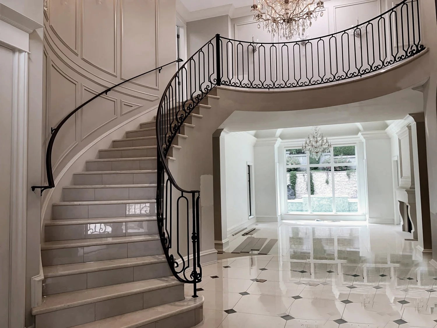 Custom black steel stair railing with clean architectural style