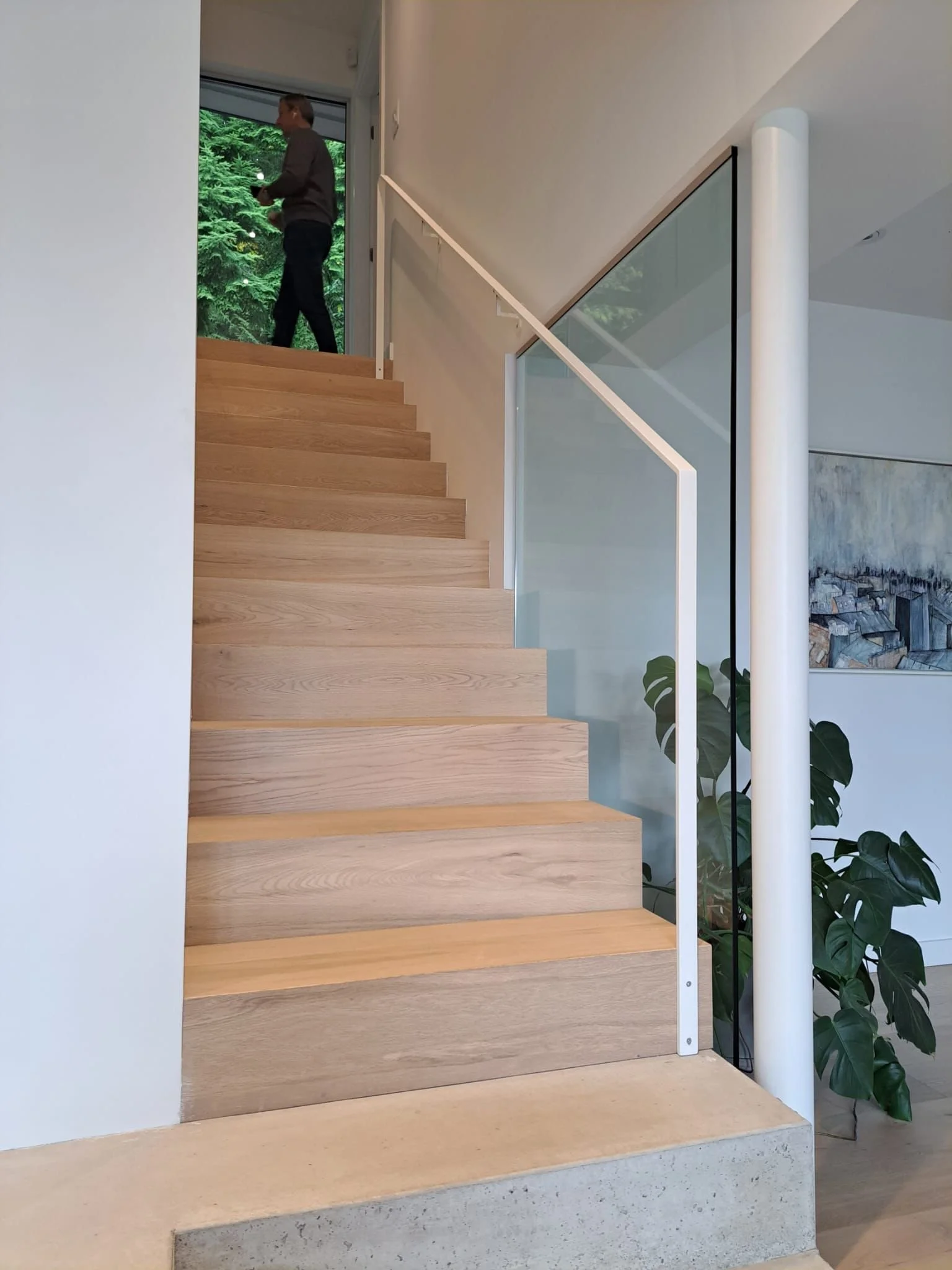 Custom metal handrail for interior staircase | Iron Age Manufacturing white 