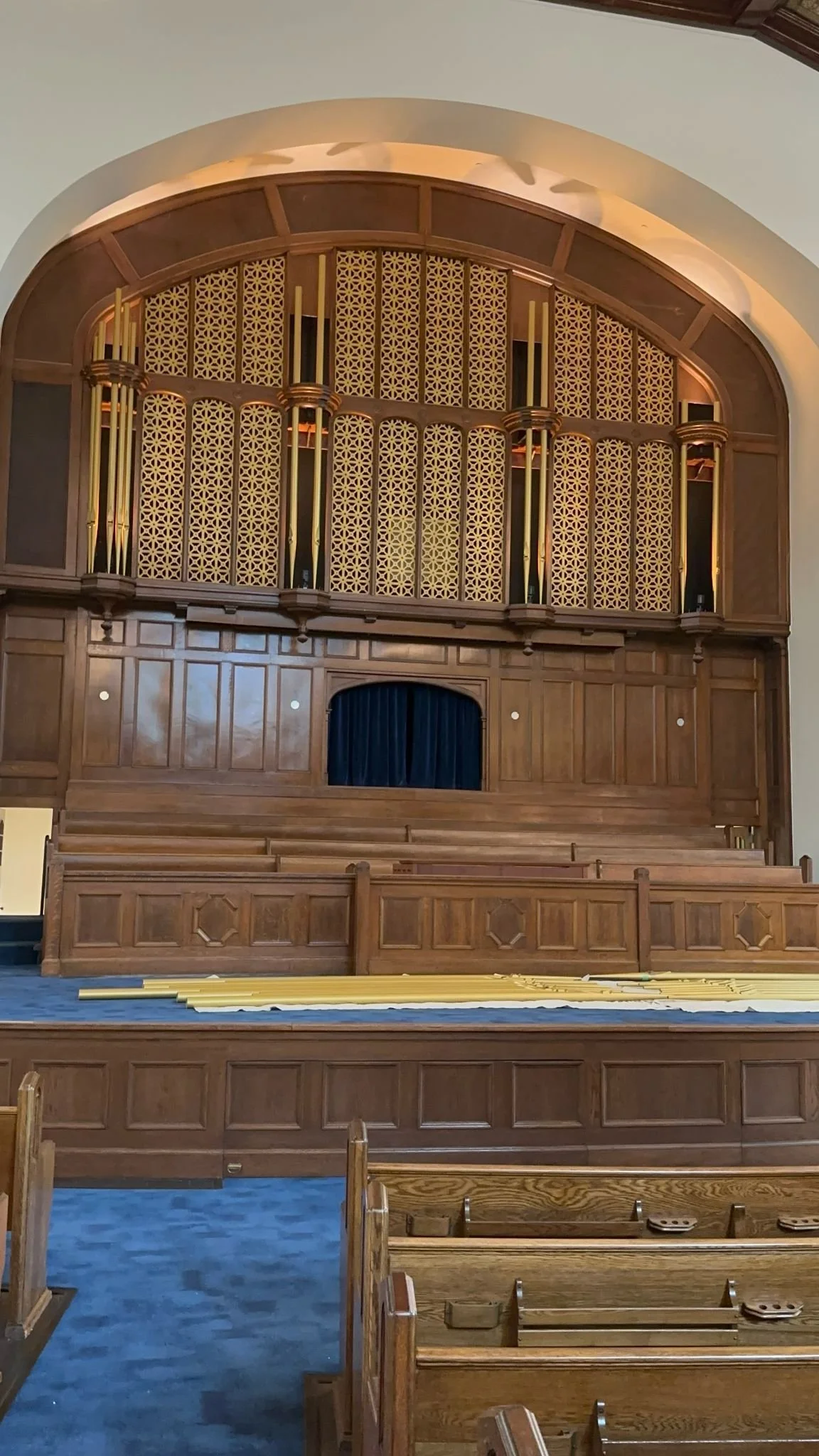 Decorative architectural metal pipes fabricated by Iron Age Manufacturing for the First Baptist Church restoration in Vancouver. 2