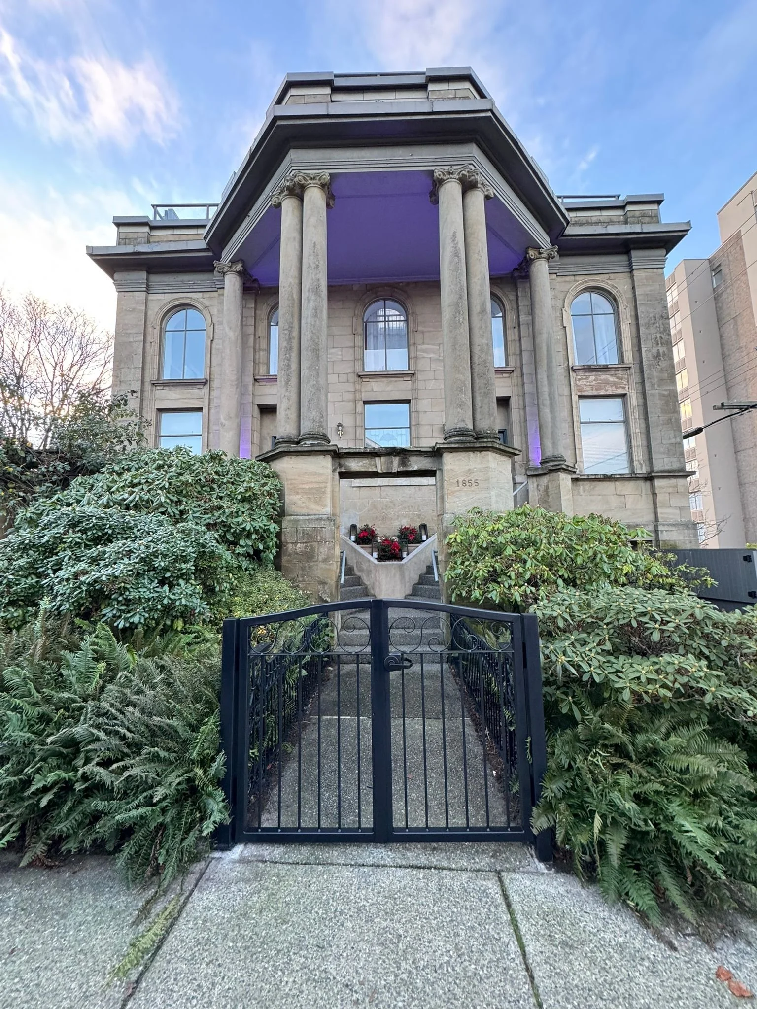 Custom iron pedestrian gate with clean lines and modern appeal, fabricated in Vancouver 70