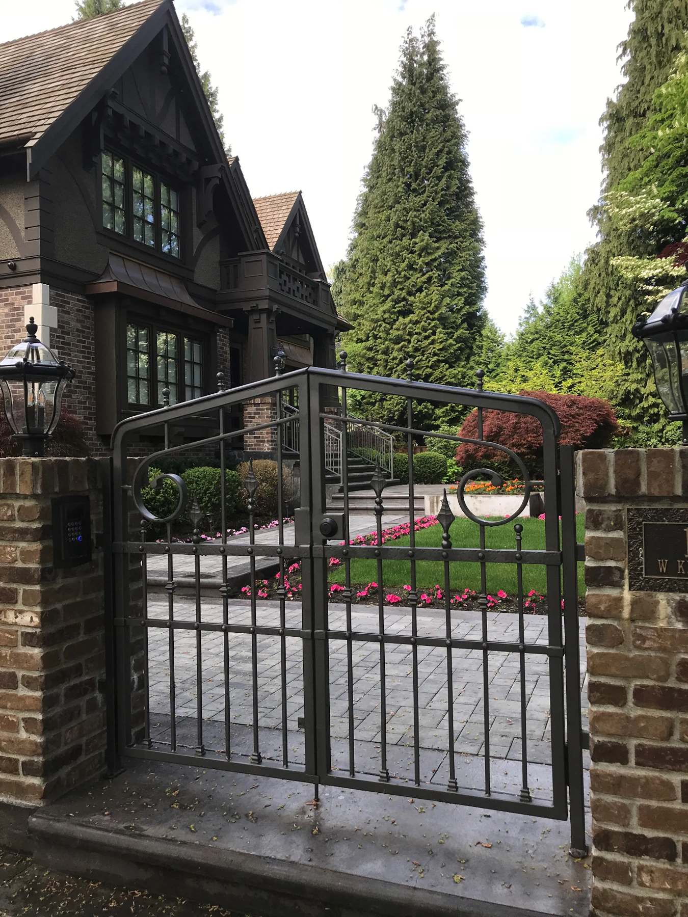 Custom walkway gate with powder-coated black steel finish - 120