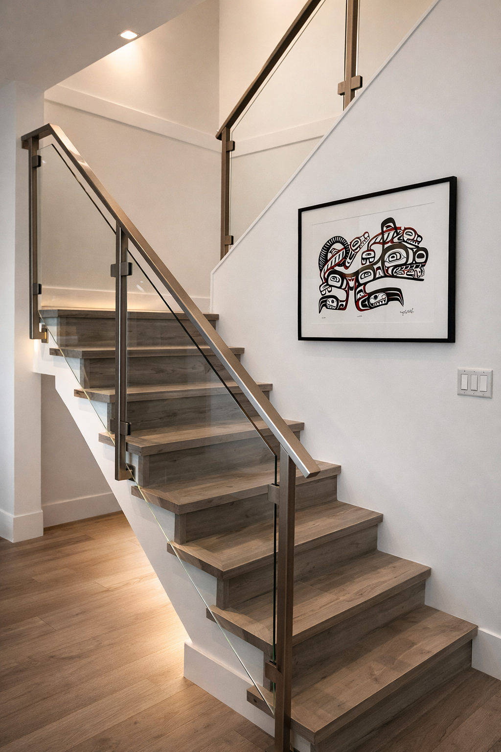 Modern interior glass railing with black frame 152