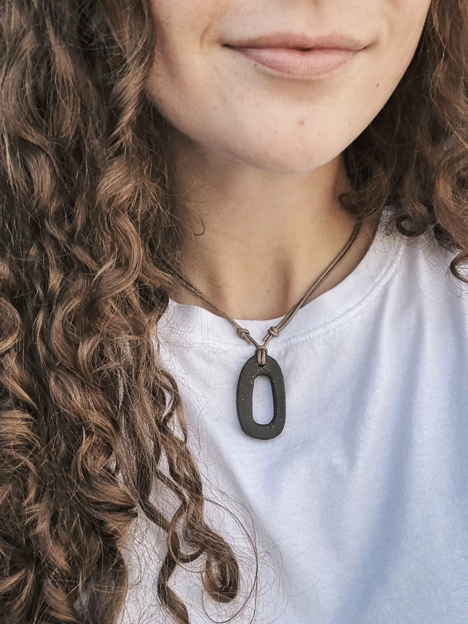 Ceramic Pendant Necklace with Leather Cord