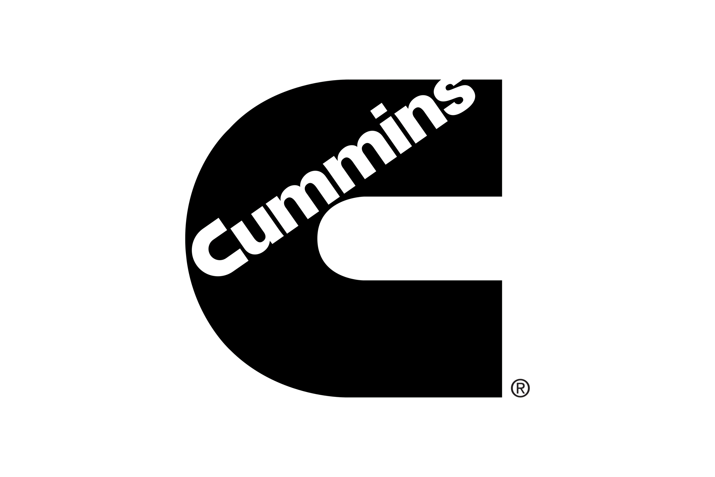 Black and white logo with a large letter 'C' and the word 'Cummmins' inside the curved part of the 'C'.