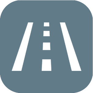 An icon representing a simple road or street with a dashed center line, depicted in a minimalist style.