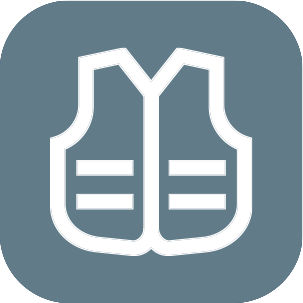 Icon of a safety vest on a dark background.