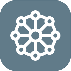Icon of a network with interconnected nodes arranged in a circle
