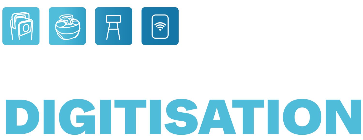 Icons representing a camera, a robot, a chair, and a Wi-Fi signal, with the text 'WORKZONE DIGITISATION' below.