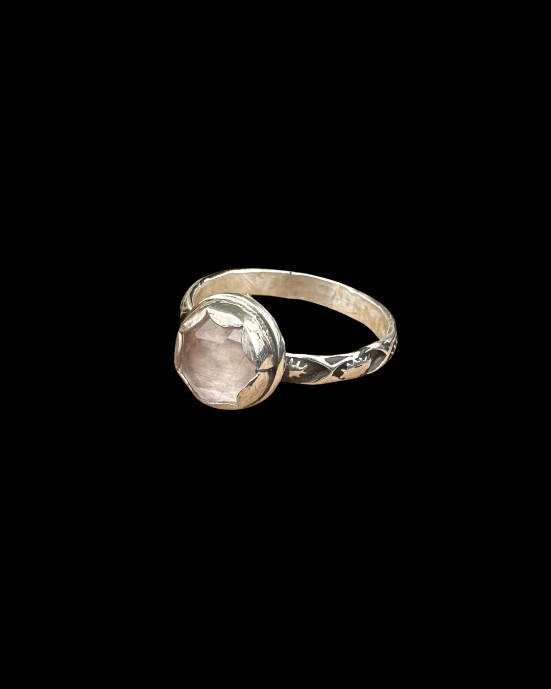 Rose Quartz Stamped Ring Size 7