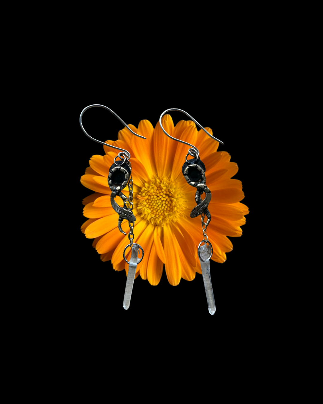 Serpents Slither Crystal Earrings in Brass - Tiny