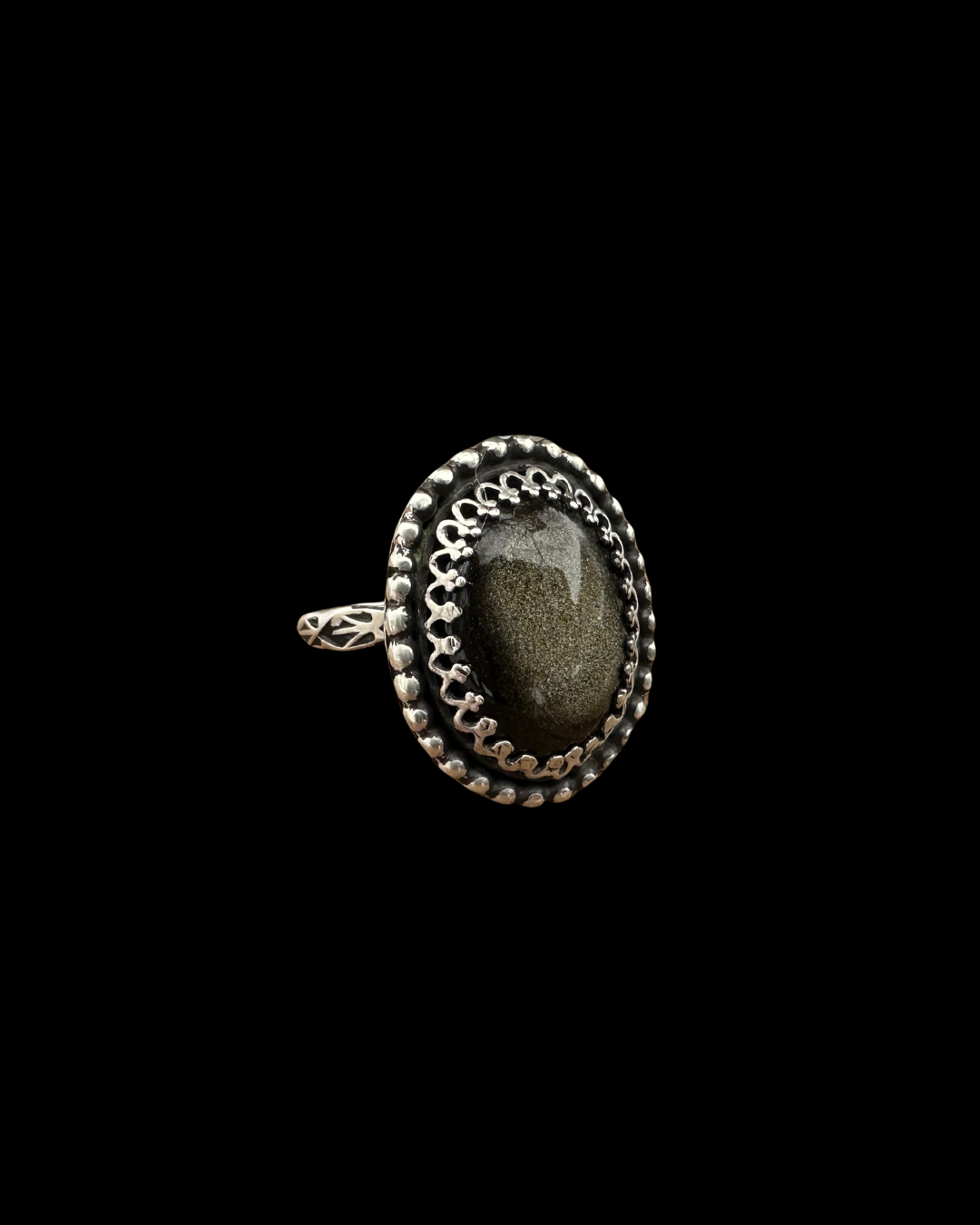 Goldsheen Obsidian Stamped Ring Size 11